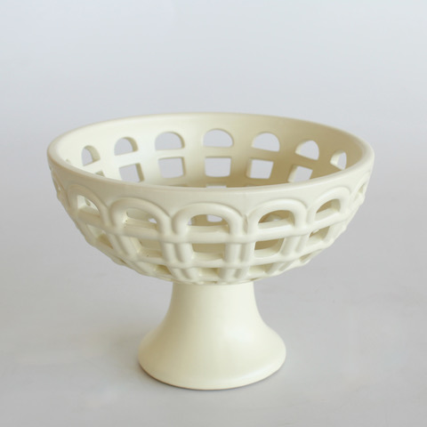 Cream Cut-Out Ceramic Bowl On Foot